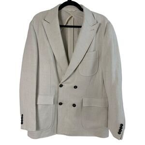 Billy Reid Men’s 40R Double Breasted Blazer Jacket Made in Italy  Beige Cotton